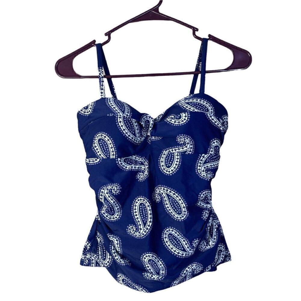 Boden Women’s Size 6 Tankini Swimsuit Top Removable Straps Navy White Paisley